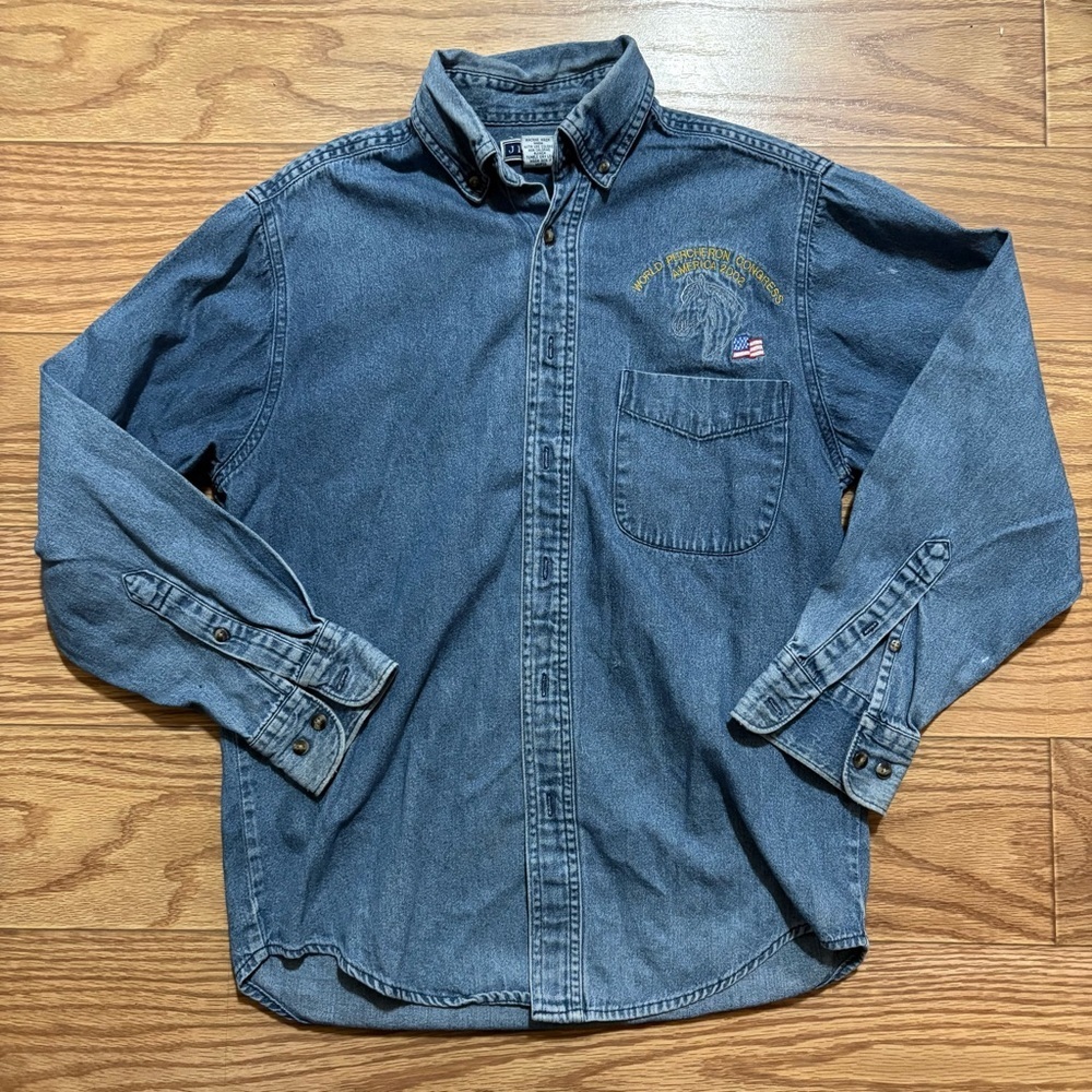 2002 World Percheron Congress America Denim Button Down Shirt Small Horse